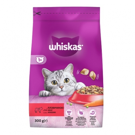 Корм 300г Whiskas сухий для дорослих котів з яловичиною