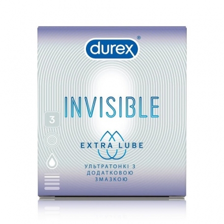 Презервативи 3 шт Durex Invisible Extra Lube ультратонкі 
