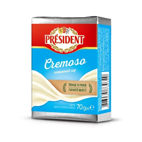 Сир плавлений 70 г President Cremoso 38% фольга