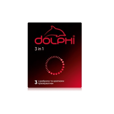 Презервативы 3 шт Dolphi 3 в 1 анатомическая форма, ребристая и точечная структура