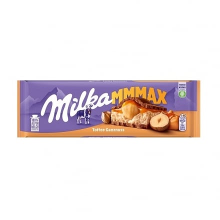 Шоколад 300 г Milka молочный с целыми лесными орехами, молочной и карамельной начинками