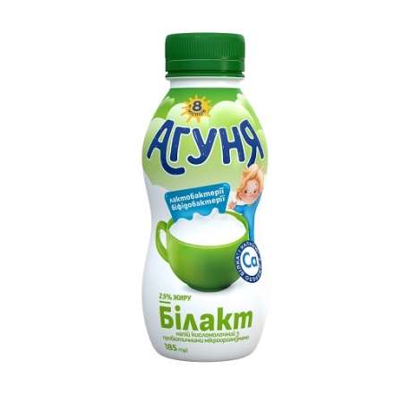 Напій кисломолочний 185 г Агуня Білакт з пробіотичними мікроорганізмами 2,5% п/бут