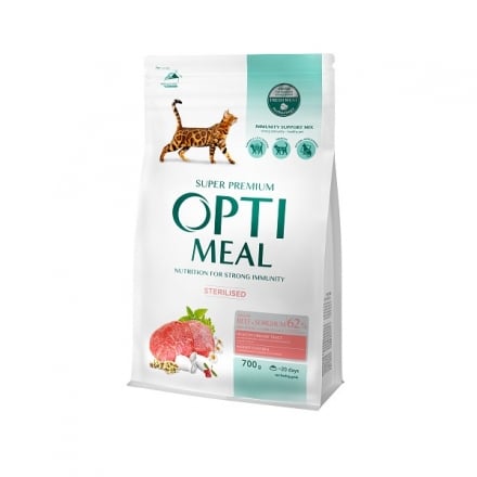 Корм 0,7 кг OPTIMEAL сухий для стериліз кішок та кастров. котів з високим вміст ялович та сорго м/уп