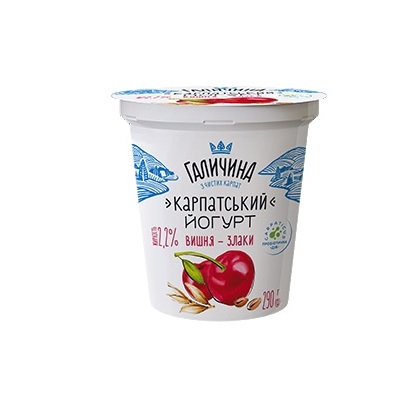 Йогурт 290 г Галичина Вишня - Злаки 2,2% п/стакан