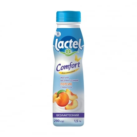 Йогурт 290 г Lactel Comfort безлактозний персик 1,5% п/бут