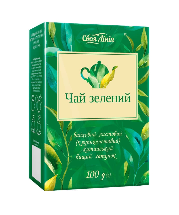Чай 100г Своя Лінія зелений байховий листовий, китайський крупний лист ...