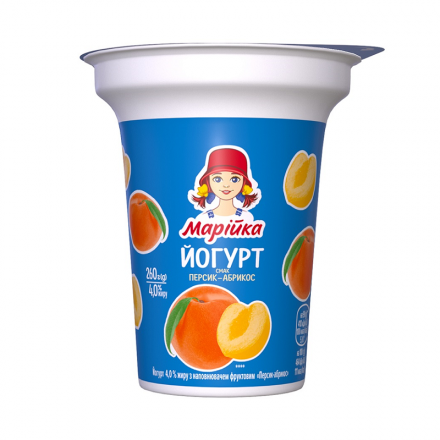 Йогурт десертний 260 г Марійка зі смаком Персик-абрикос 4,0 % п/стакан