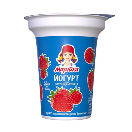 Йогурт десертний 260 г Марійка зі смаком Полуниця-суниця 4,0 % п/стакан