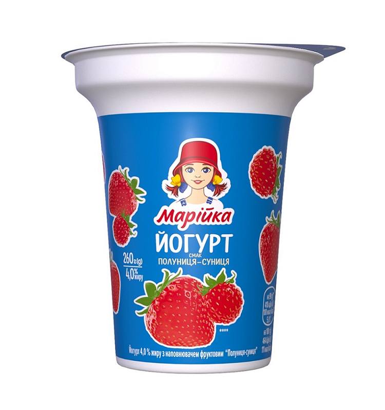 Йогурт десертний 260 г Марійка зі смаком Полуниця-суниця 4,0 % п/стакан ...