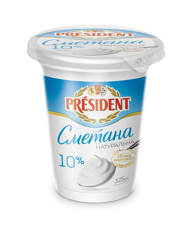 Сметана 325 г President 10% п/стакан