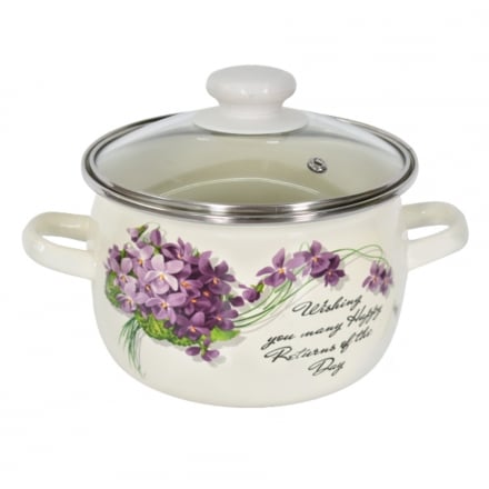 Кaстpуля емальована, сферична, зі скляною кришкою, 3,5 л, в асортименті