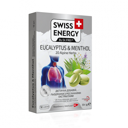 Леденцы с растительными экстрактами с эвкалиптом и ментолом 12 шт TM Swiss Energy