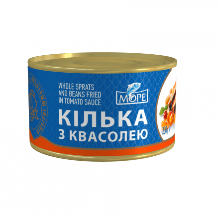 Консерви 230 г Море Кілька чорноморська нерозібрана обсмажена з квасолею у томатному соусі з/б