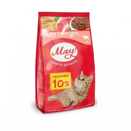 Корм 0,9 кг Мяу сухий для дорослих котів М'ясний м/уп