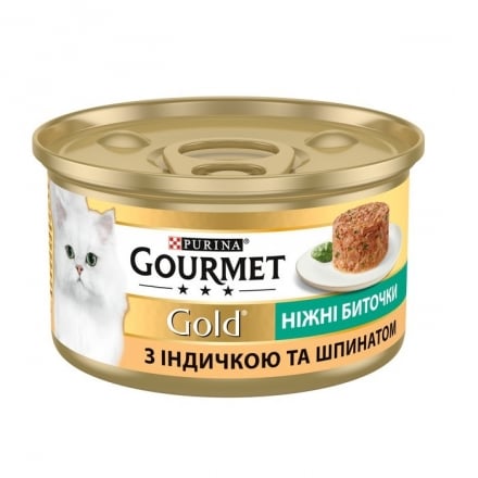 Корм 85г Gourmet Gold консерви для дорослих котів ніжні биточки з індічкою та шпинатом