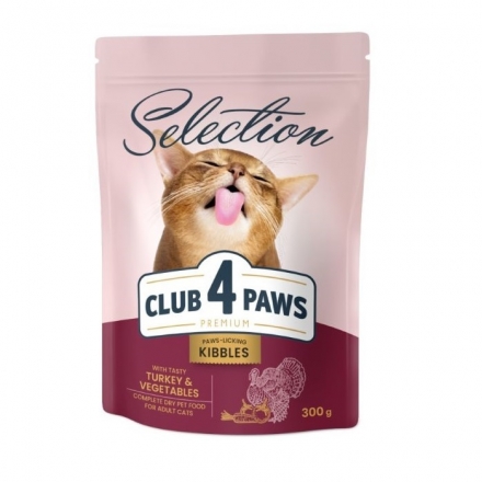 Корм 300 г CLUB 4 PAWS Премиум Селекшн сухой полнорацион с индейкой и овощами для взрослых кошек