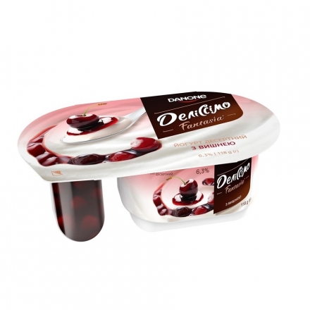 Йогурт 118 г Деліссімо Фантазія десертний з вишневим джемом 6,3% п/стакан_Польща