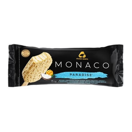 Морозиво 75 г Три Ведмеді "Monaco paradise" зі смаком "кокос-манго-маракуйя" в білому шоколаді п/ет 