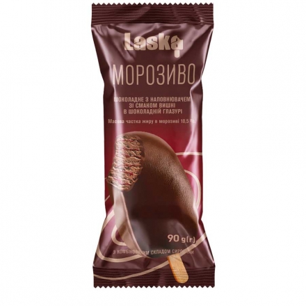 Морозиво 90 г Laska шоколадне ескімо зі смаком вишні в шокладній глазурі п/ет