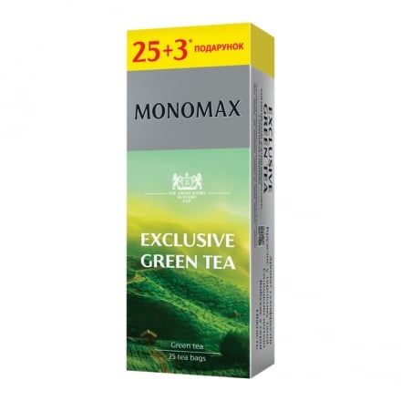 Чай ((25+3) ф/п *1,5г) МОNОМАХ EXCLUSIVE GREEN TEA китайський зелений з ярликом к/уп
