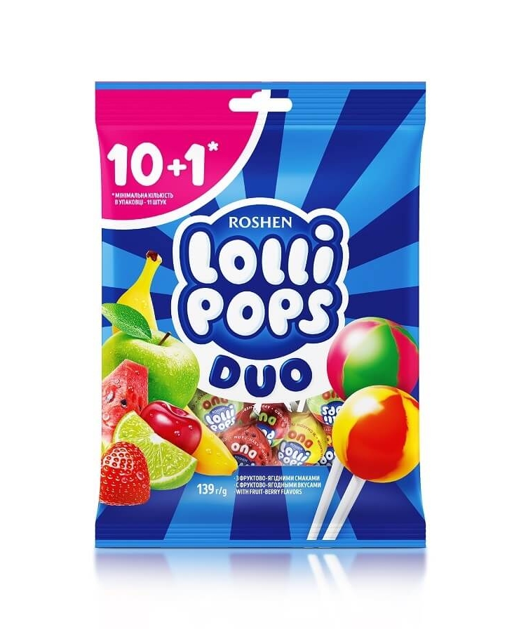 Карамель 139г Рошен LolliPops DUO Фруктовий мікс купити в Києві та ...