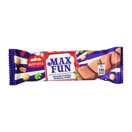 Шоколад 38 г Корона Максфан молочный с мармеладом, печеньем и взрывной карамелью