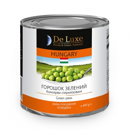 Горошек 400 г De Luxe Foods & Goods Selected зеленый консервированный