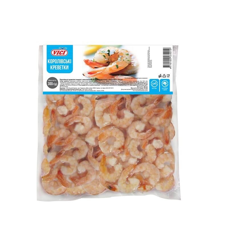 Креветки 300 Vici 41/50 очи варено-мороженые с хвостом купить в Киеве и ...