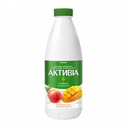 Біфідойогурт 0,8 кг Активіа Персик-Манго 1,5% п/бут