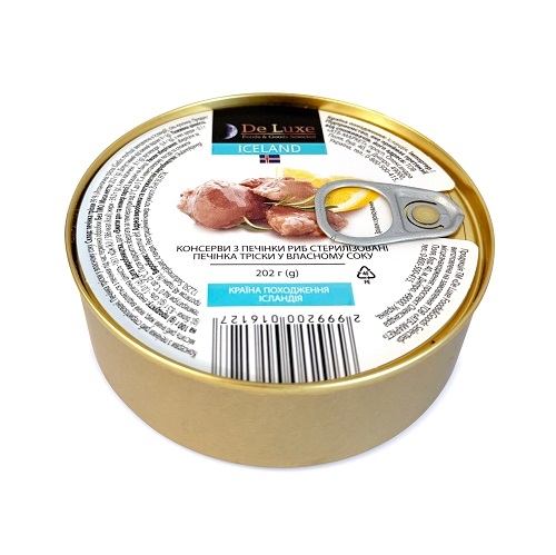 ➤ Консерви 202г De Luxe Foods & Goods Selected Печiнка трiски