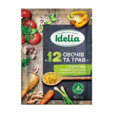 Приправа 60 г Idelia 12 овочів та трав універсальна зі смаком овочів в гранулах м/уп