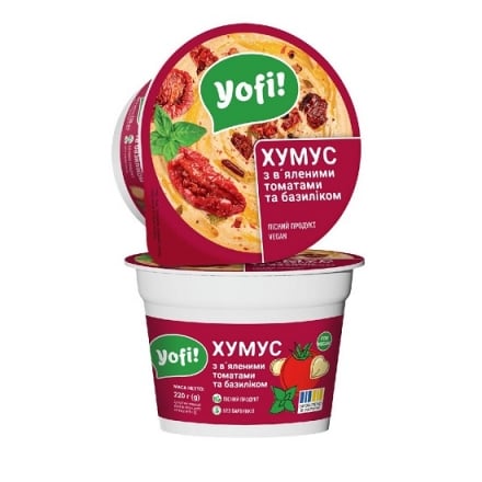 Хумус 220 г Yofi! з в'яленими томатами і базиліком п/стакан