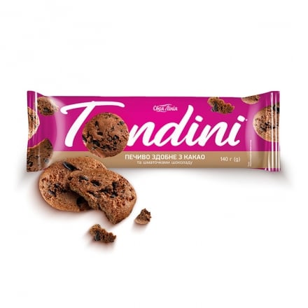 Печиво 140 г Своя Лінія Tondini здобне з какао та шматочками шоколаду м/уп