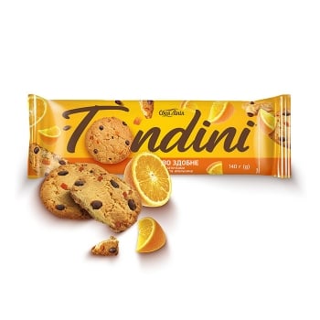 Купити Печивo 140 г Своя лінія Tondini зі шматoчками шоколаду та апельсину м/уп у АТБ Market