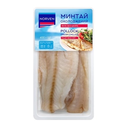 Минтай 400г Norven охолоджений філе б/ш п/конт