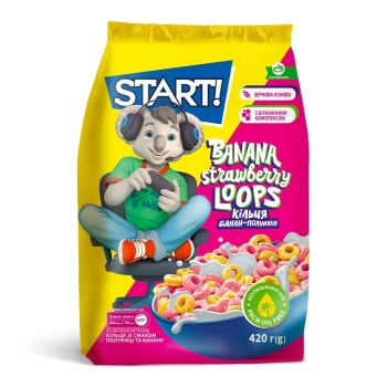 Купити Сухі сніданки 420 г Start зернові Кільця зі смаком полуниці та банану у АТБ Market