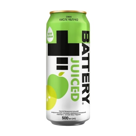 Напій 0,5 л Battery Juiced Sour Apple бeзaлкoгoльний eнepгeтичний гaзoвaний ж/б