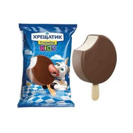 Морозиво 45 г Хрещатик KIDS пломбір у молочному шоколаді ескімо п/ет