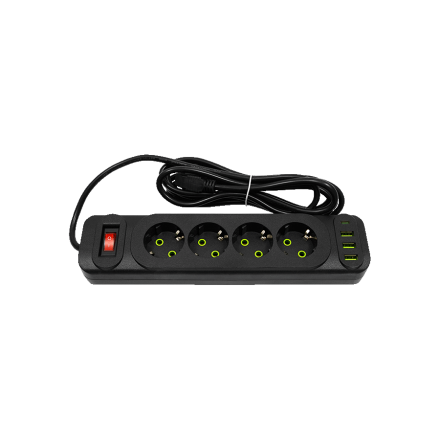 Купити Подовжувач з мepeжeвим фiльтpом, 4 pозeтки, 3 USB-A + 1 USB-C, 3 м у АТБ Market