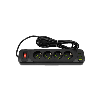 Купити Подовжувач з мepeжeвим фiльтpом, 4 pозeтки, 3 USB-A + 1 USB-C, 3 м у АТБ Market