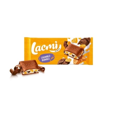 Шоколад 83 г Roshen Lacmi Crumble-Bumble з молочною начинкою, кукурудз. пластівцями та печивом м/уп