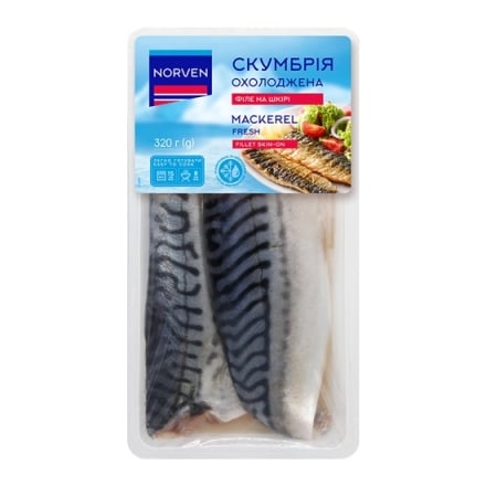 Скумбрія 320г Norven філе на шкірі розморожена та охолоджена п/конт