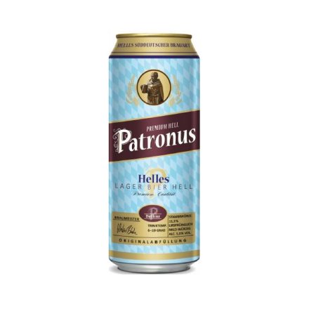 Пиво 0,5 л Patronus Helles Lager світле фільтроване пастеризоване 5% об ж/б Німеччина