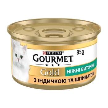 Купить Корм 85 г Gourmet Gold консервы для взрослых кошек нежные биточки с индюшатиной и шпинатом в АТБ Market