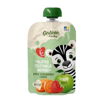 Пюре 90г Galicia BABY яблучно-полунично-морквяне д/п