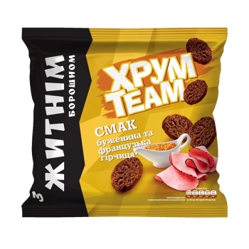 Купити Сухарики 90 г ХрумTeam з житнім борошном зі смаком буженини та французької гірчиці м/уп у АТБ Market