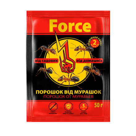 Інceктицидний заciб вiд муpах/таpганiв Force, поpошок 50 г/шпpиц 20 г