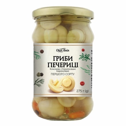 Гриби 275 г Своя лінія Печериці мариновані (консервовані) ск/банка