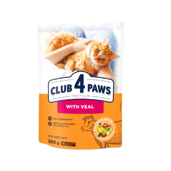 Купить Корм 300 г CLUB 4 PAWS Премиум сухой полнорационный с телятиной для взрослых кошек в АТБ Market