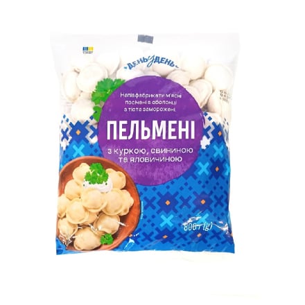 Пельмені 0,8 кг День у День з куркою, свининою та яловичиною п/ет